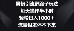 男粉引流野路子玩法，每天操作半小时轻松日入1000＋，流量根本停不下来-氕氕