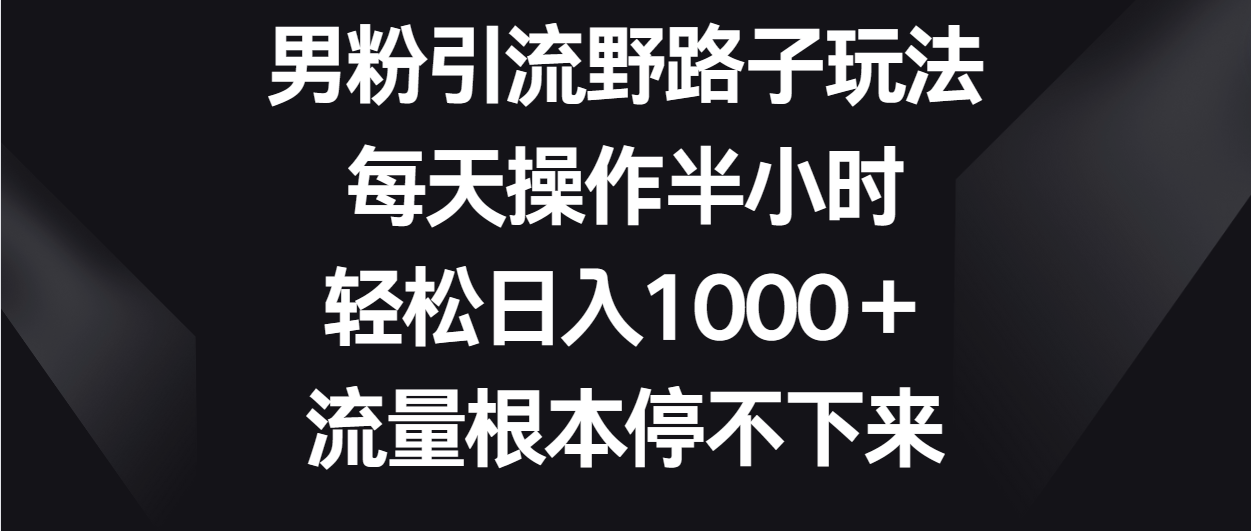 男粉引流野路子玩法，每天操作半小时轻松日入1000＋，流量根本停不下来-氕氕