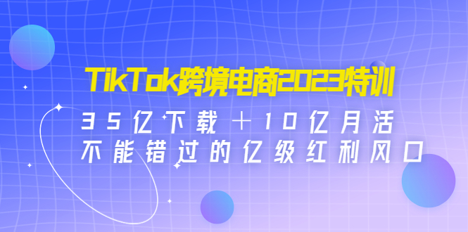 TikTok跨境电商2023特训:35亿下载+10亿月活,不能错过的亿级红利风口-氕氕