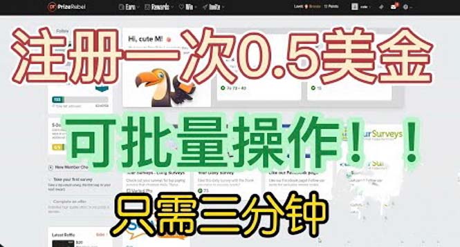 国外项目注册一次0.5美金 只需三分钟无脑操作 可批量放大 小白工作室福利-氕氕