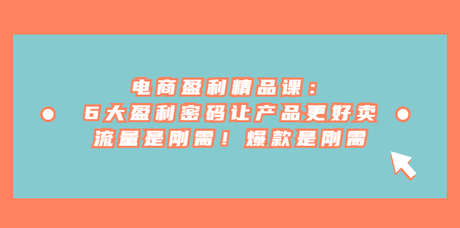 电商 盈利精品课：6大盈利 密码让产品更好卖，流量是刚需！爆款是刚需-氕氕