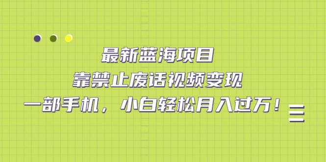 最新蓝海项目,靠禁止废话视频变现,一部手机,小白轻松月入过万!-氕氕