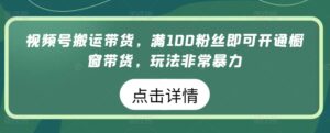 视频号搬运带货，满100粉丝即可开通橱窗带货，玩法非常暴力-氕氕