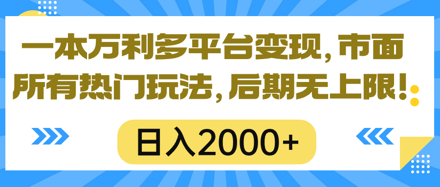 （10311期）一本万利多平台变现，市面所有热门玩法，日入2000+，后期无上限！-氕氕
