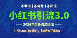 2024年4月最新小红书引流3.0玩法，日引500+精准粉，加爆你的微信！-氕氕