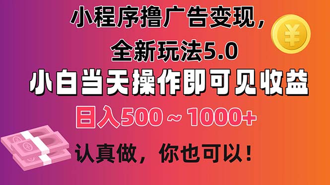 小程序撸广告变现，全新玩法5.0，小白当天操作即可上手，日收益 500~1000+-氕氕